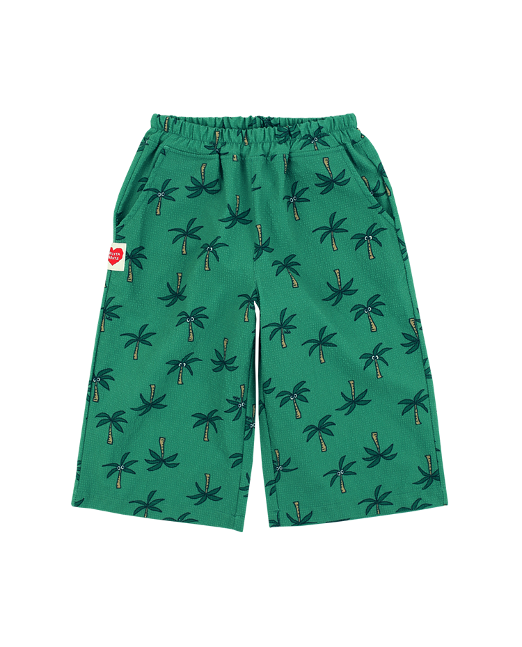 Green Palm Tree Pattern Polysucker Croppd Pants