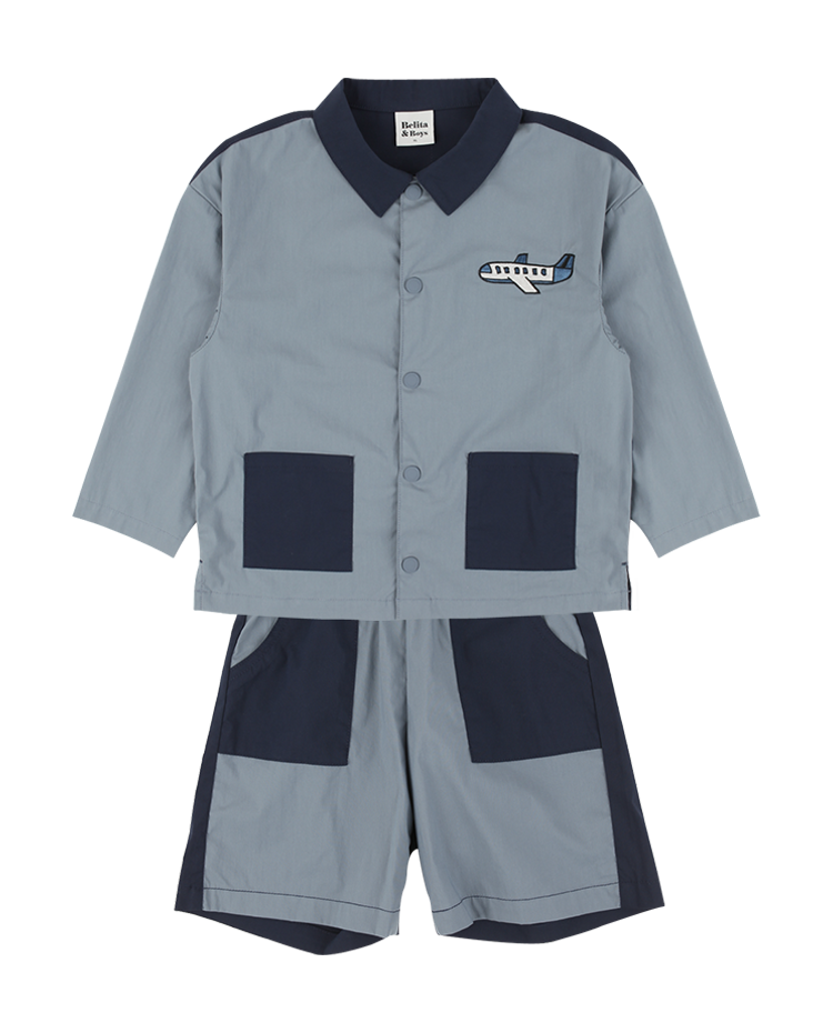 [SET] Blue &amp; Grey Airplane Shirtket &amp; Shorts