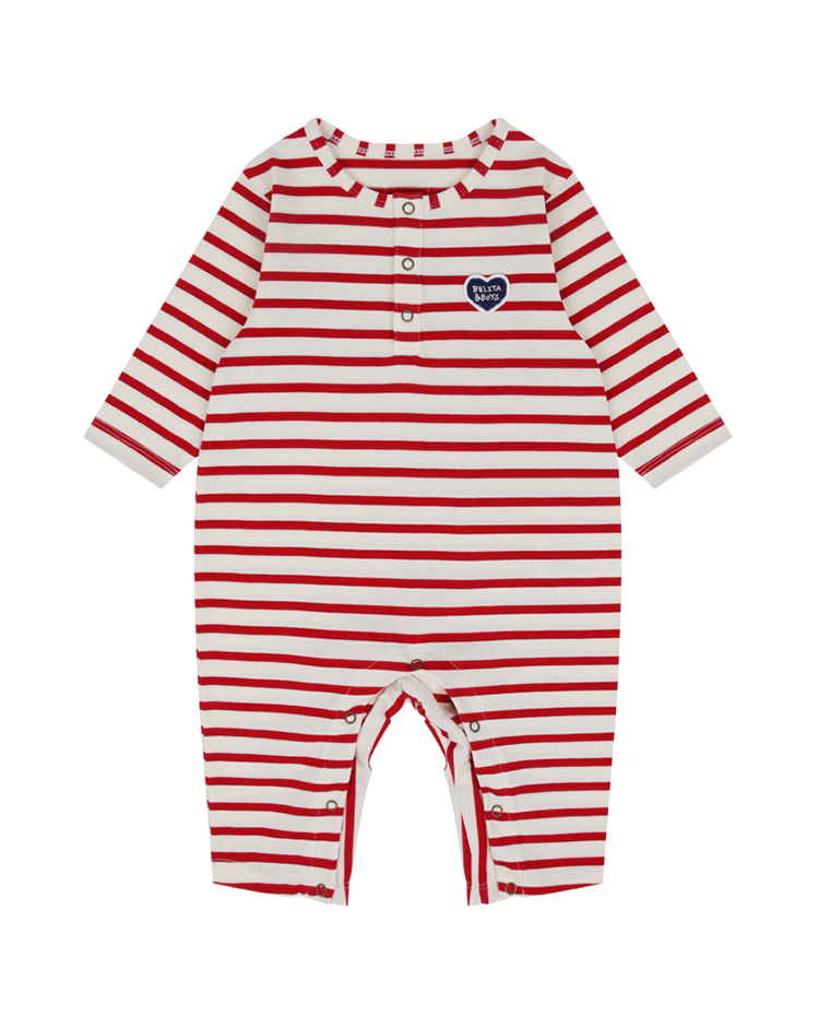 Red Stripe BB Heart Patch Jumpsuit