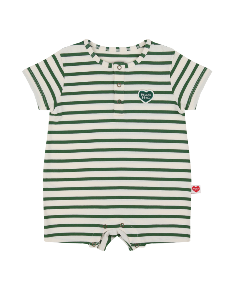 Green Stripe BB Heart Patch Short Jumpsuit