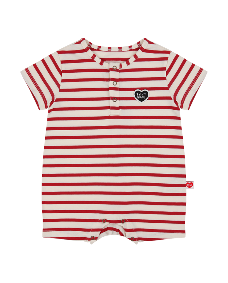 Red Stripe BB Heart Patch Short Jumpsuit