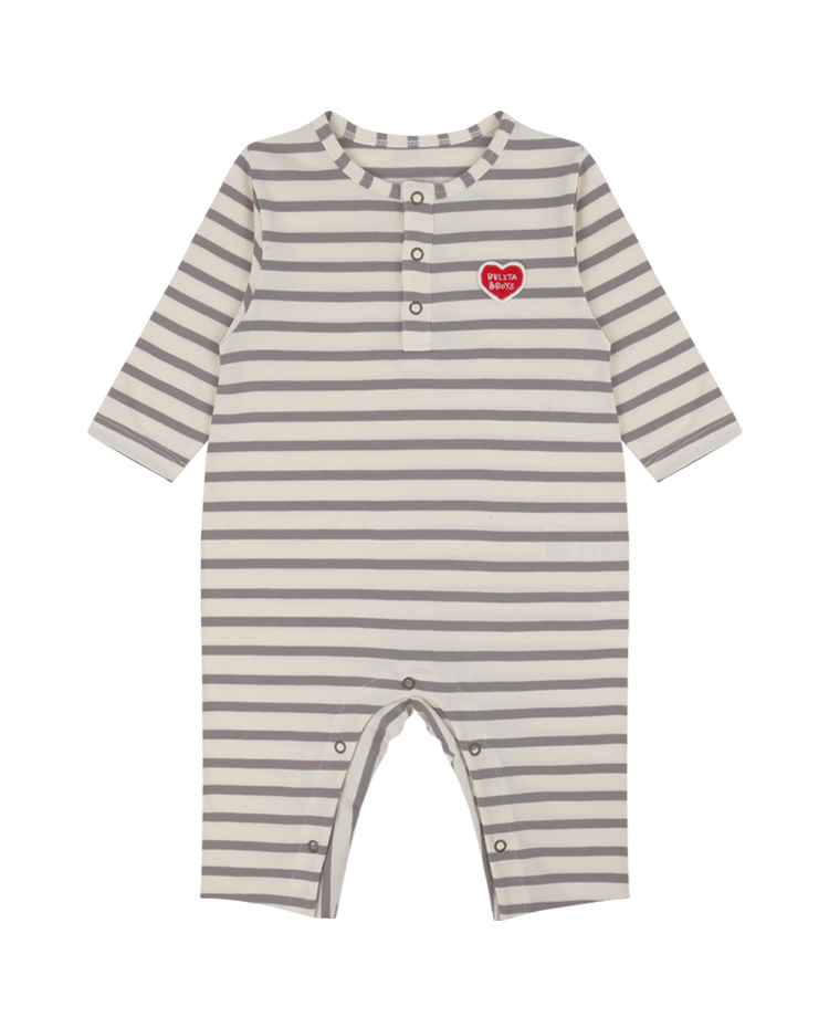 Grey Stripe BB Heart Patch Jumpsuit