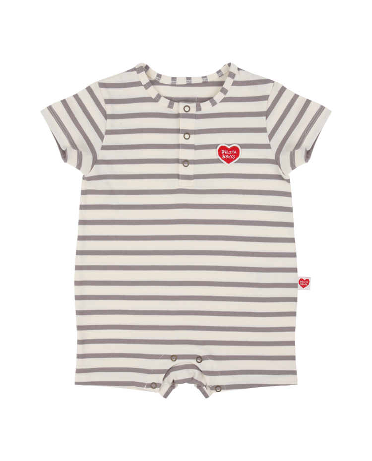 Grey Stripe BB Heart Patch Short Jumpsuit