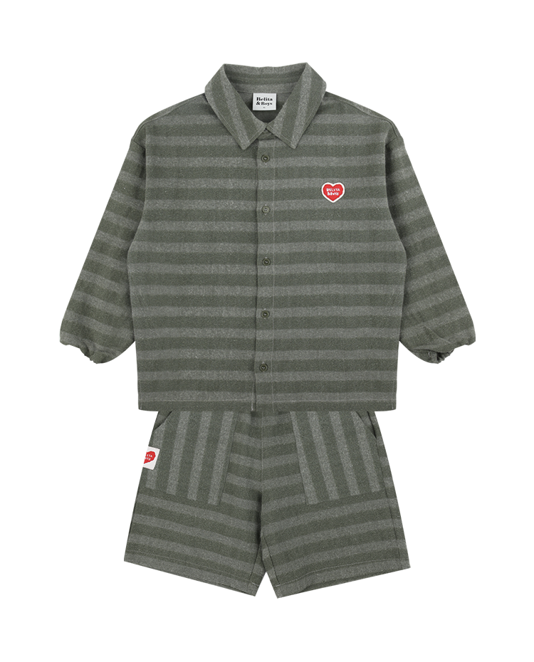 [SET] Khaki Stripe BB Heart Shirt &amp; Shorts