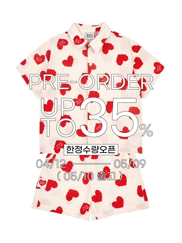 [SET] Cream BB Heart Pattern Polysucker Shirts&amp; Shorts