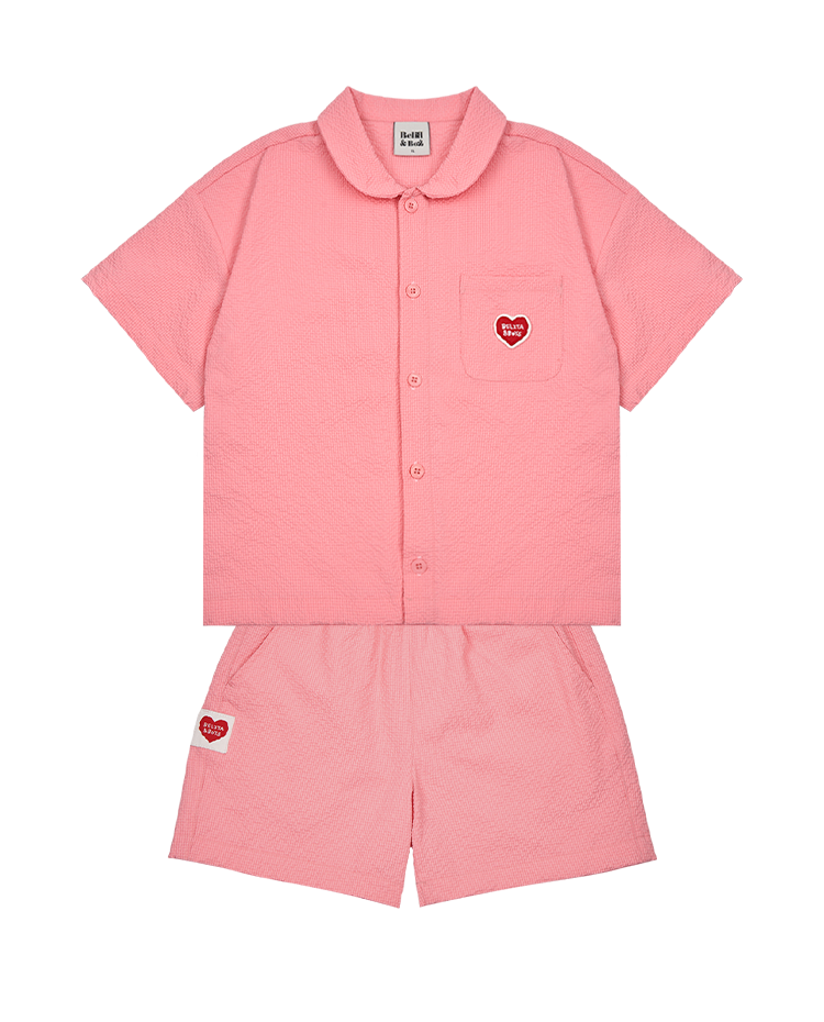 [SET] Pink BB Heart Patch Polysucker Shirts&amp; Shorts