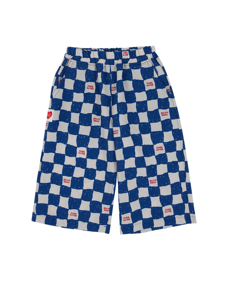 Blue Checkerboard Polysucker Croppd Pants
