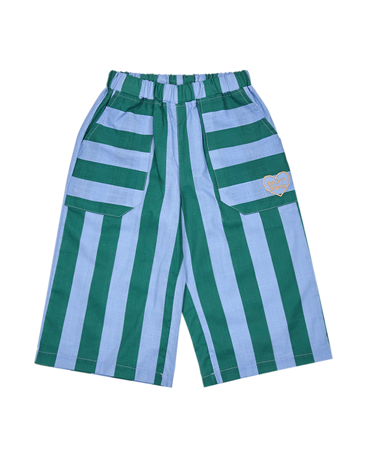 Green Stripe BB Heart Linen Crop Pants
