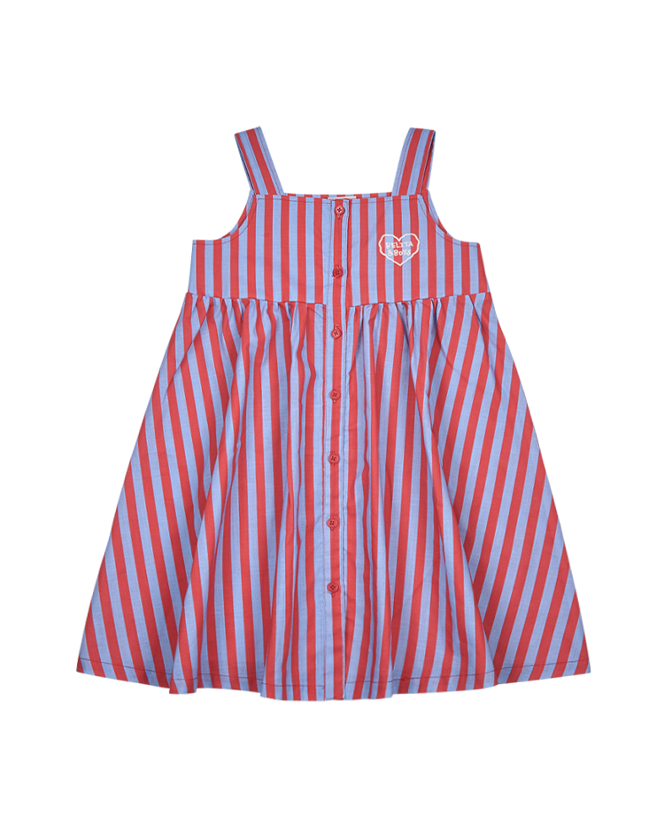 Red Stripe BB Heart Linen Bustier Dress