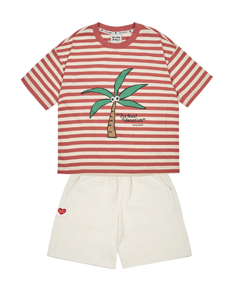 [SET]Pink Stripe Palm Tree Shorts