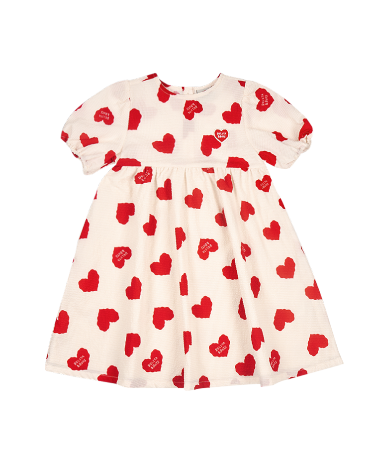 Cream BB Heart Pattern Polysucker Dress