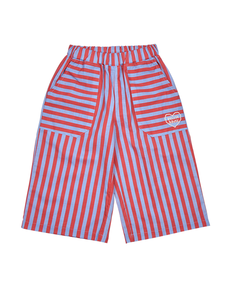 Red Stripe BB Heart Linen Crop Pants