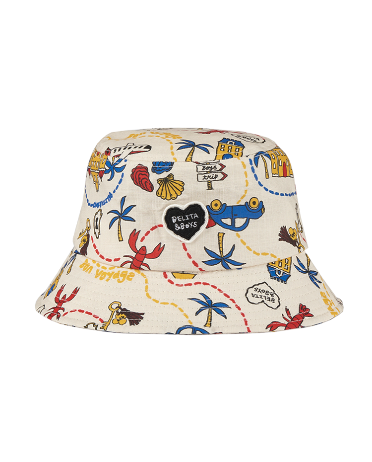Cream Map Pattern Linen Bucket Hat