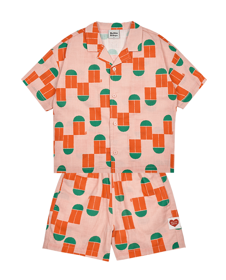[SET] Coral Figure Pattern Linen Shirts &amp; Shorts