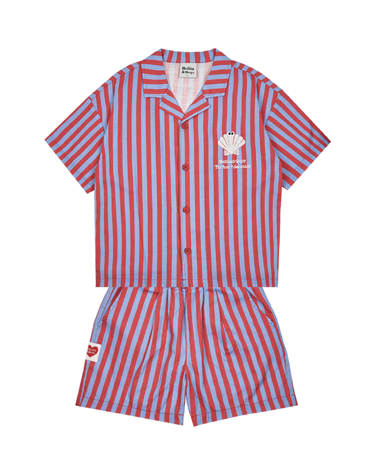 [SET] Red Stripe Shell Linen Shirts &amp; Shorts
