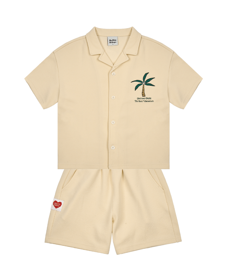 [SET] Cream Palm Tree Emboss Shirts &amp; Shorts