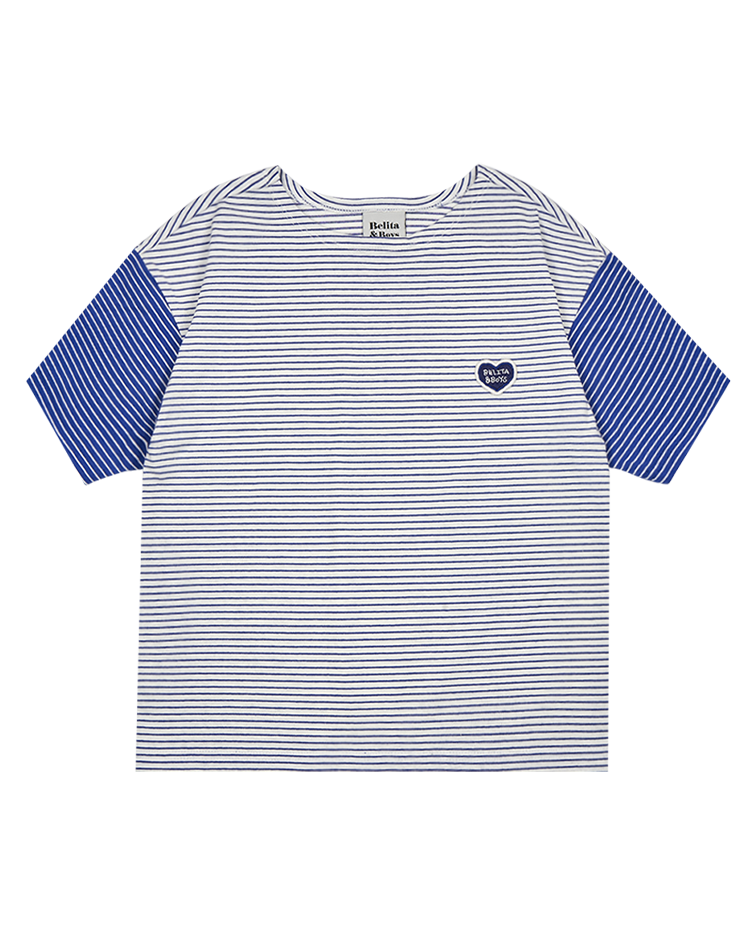 Blue Stripe BB Heart Patch Short Sleeve