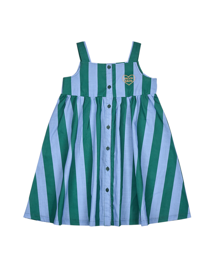 Green Stripe BB Heart Linen Bustier Dress