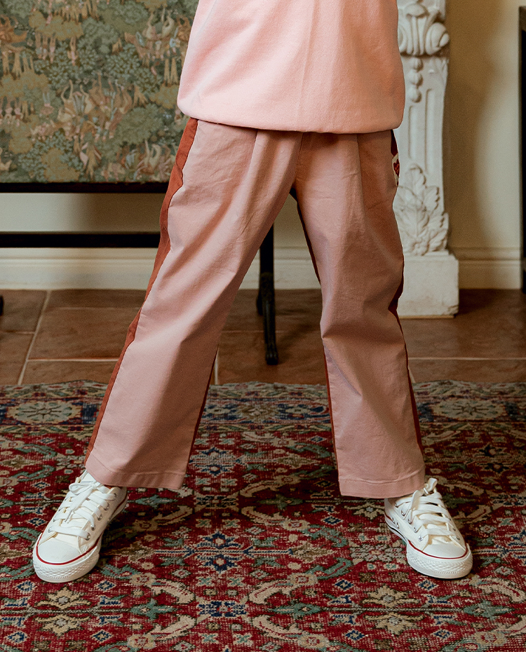 Pink Color Block Strech Cotton Pants