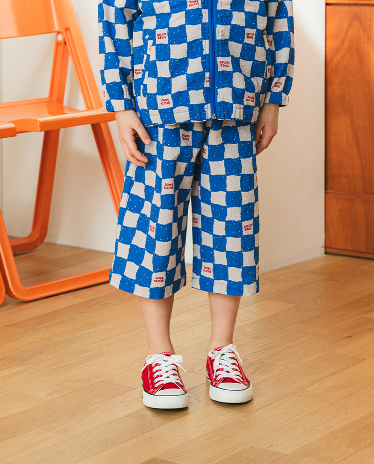 Blue Checkerboard Polysucker Croppd Pants