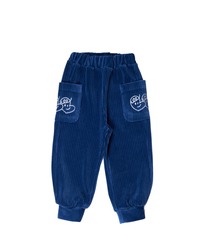 Blue Corduroy Velour Pocket Pants