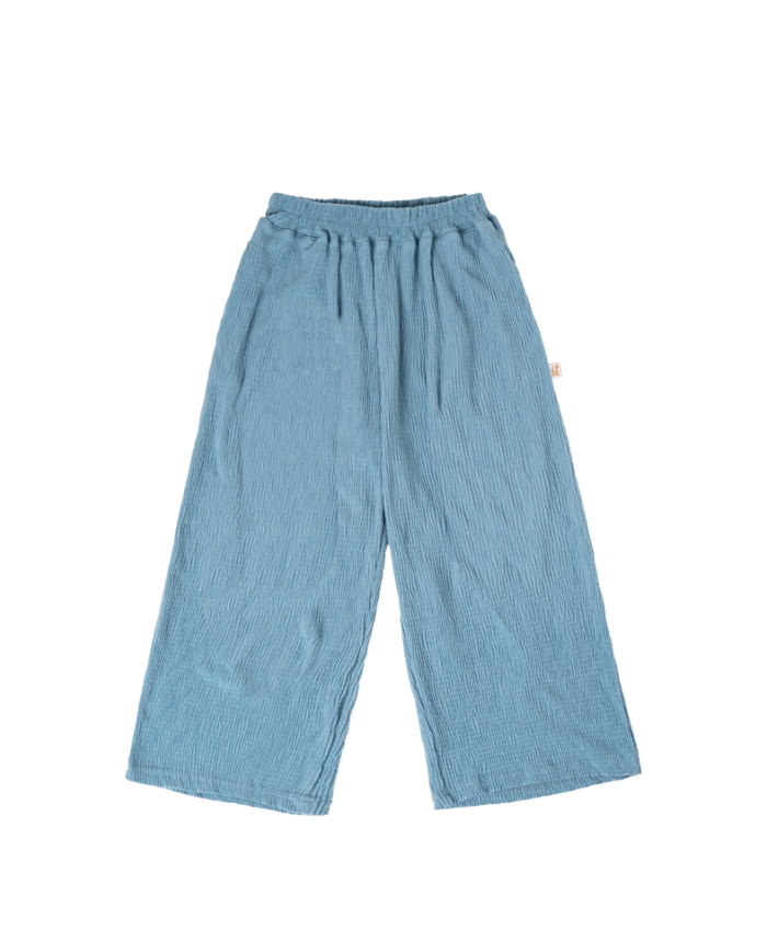 Blue Cropped Pleats Pants