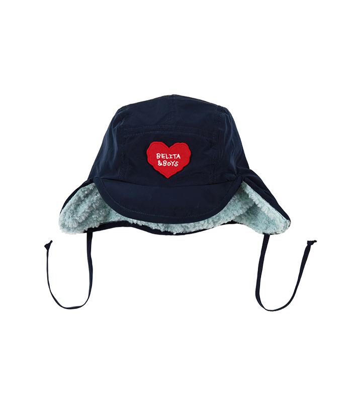 Navy Heart Earmuff Cap