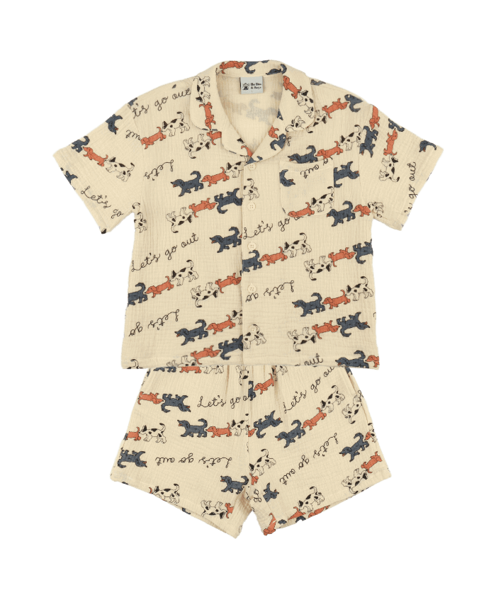 [SET] Ivory Gauze Doggies Shirt &amp; Shorts