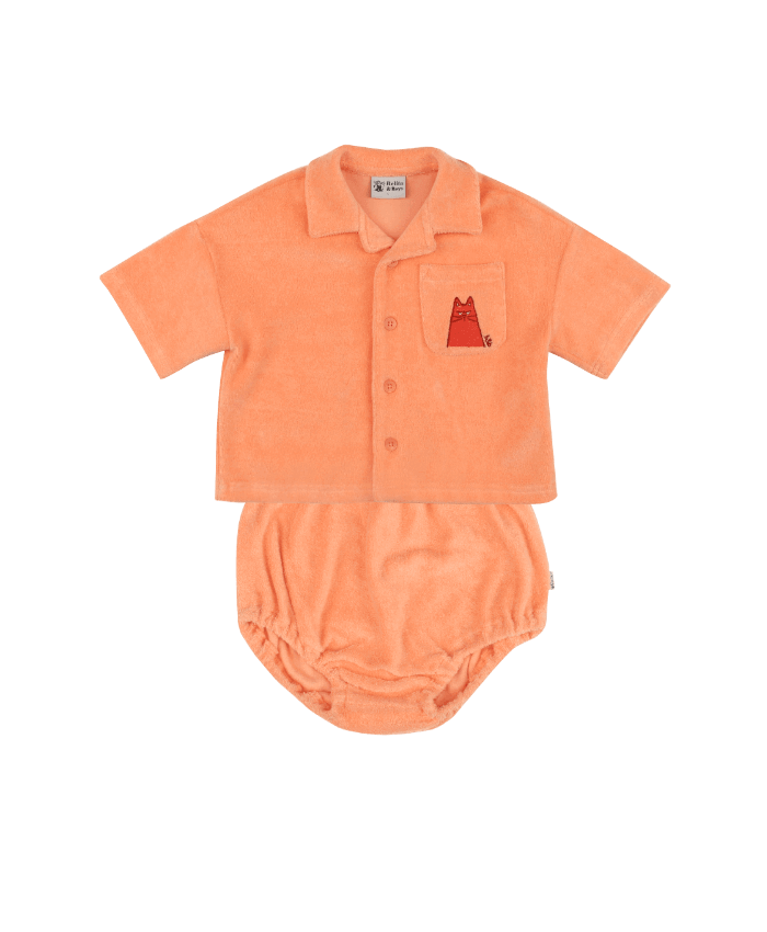 [SET] Peach Terry Cat Shirt &amp; Bloomer
