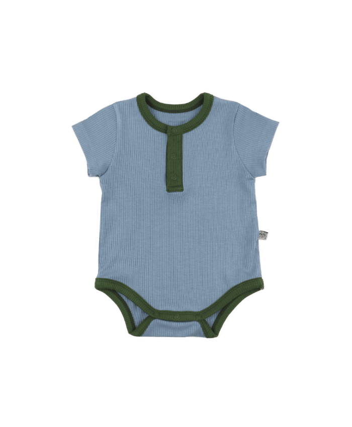 Skyblue Solid Button Bodysuit