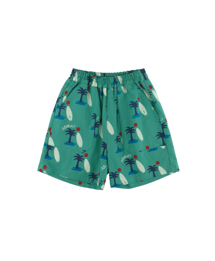 Blue Green Palm Tree Outpocket Shorts